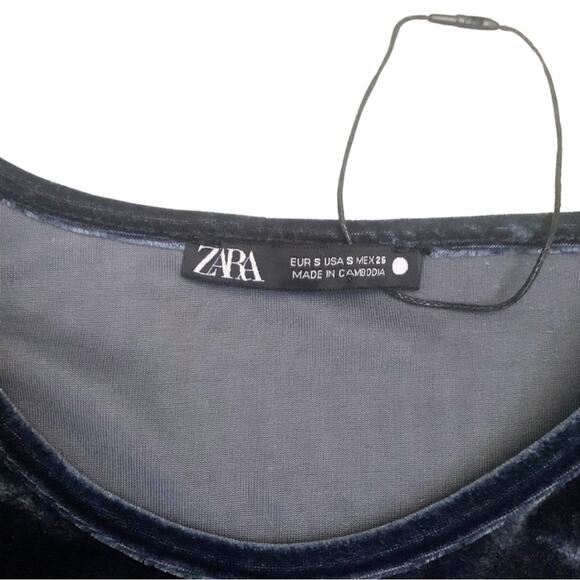 ZARA Dark Blue Gray Velvet Bodysuit Long Sleeves Size Small Party Elegant - Picture 6 of 12
